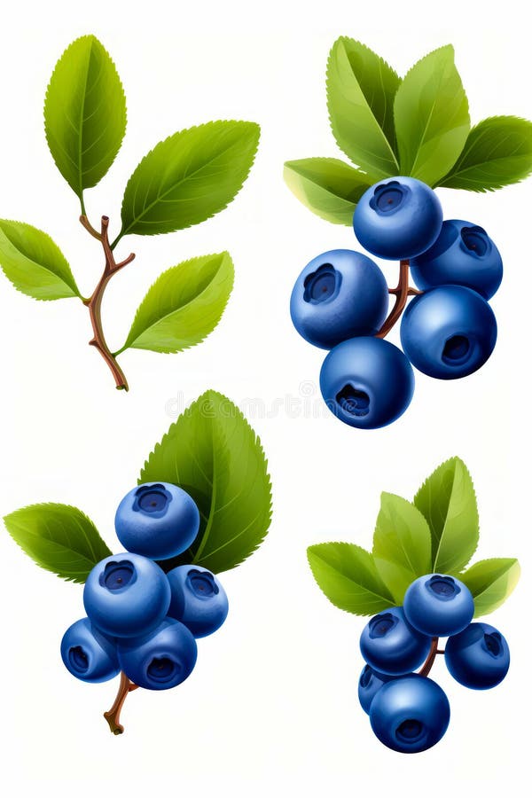 Blaubeeren mit Blättern auf weißem Hintergrund. generative Hilfe stock abbildung