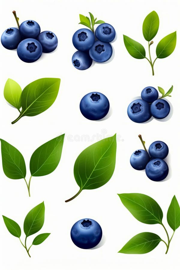 Blaubeeren mit Blättern auf weißer Hintergrunddarstellung. generative Hilfe vektor abbildung