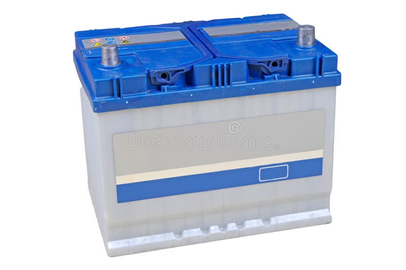 Blaue Autobatterie getrennt auf Weiß lizenzfreie stockfotografie Blaue Autobatterie getrennt auf Weiß lizenzfreie stockfotografie