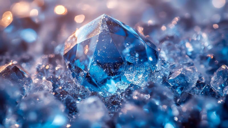 Blaue Diamanten mit glühenden Kristallen stock abbildung