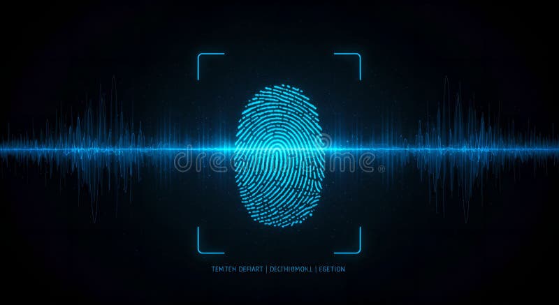 Blaue digitale Fingerabdruckprüfung mit Audio Waveform stock abbildung