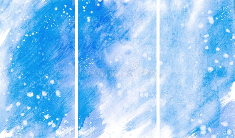Blaue dynamische Aquarellstriche auf weißem Hintergrund. weiße Flecken wie Schnee. setzen stock abbildung