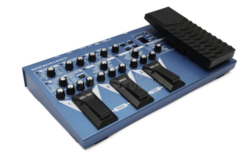 Blaue Gitarre bewirkt Pedal lizenzfreie stockfotos Blaue Gitarre bewirkt Pedal lizenzfreie stockfotos
