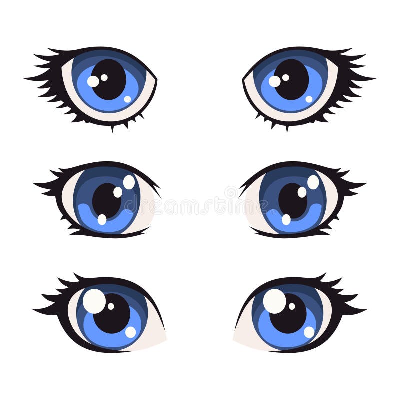 Blaue Karikatur Anime-Augen eingestellt Vektor