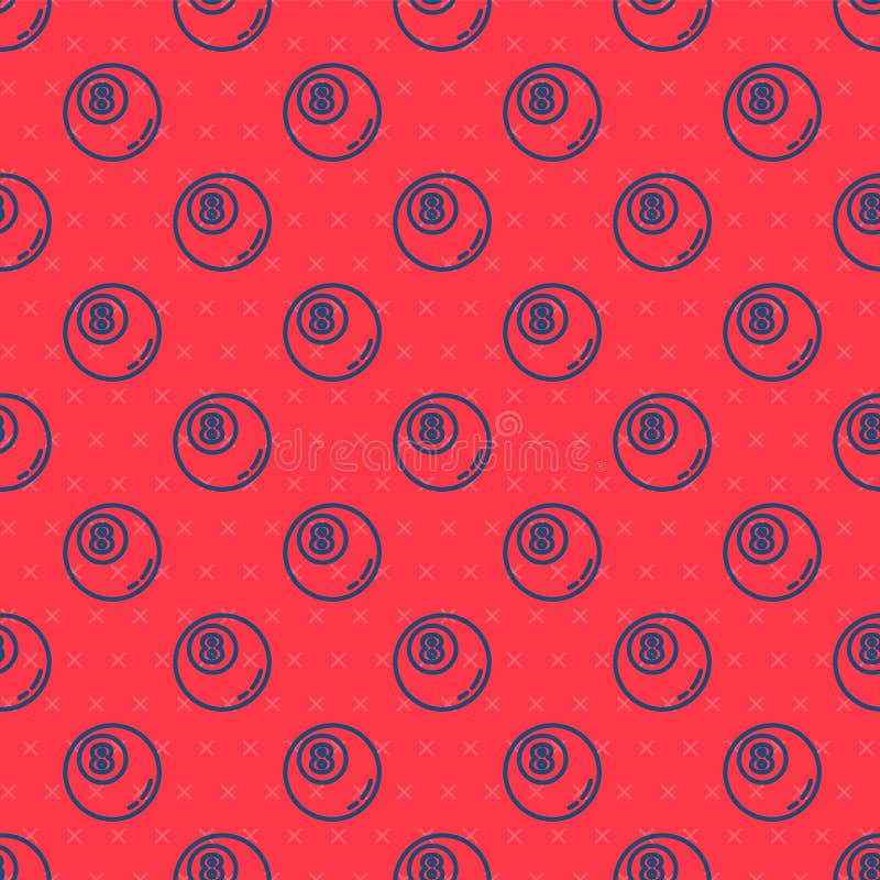 Blaue Linie isoliertes nahtlose Muster des Billardpoolsnooker-Balls Symbol auf rotem Hintergrund. Vektorillustration lizenzfreie abbildung