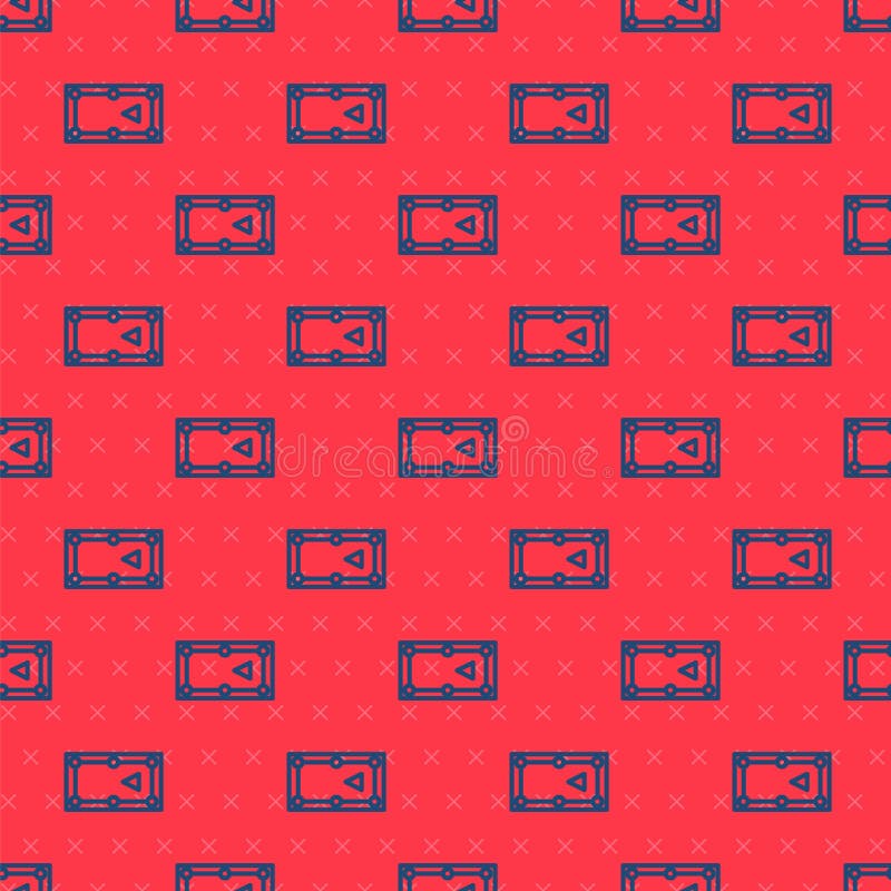 Blaue Linie isoliertes nahtlose Muster des Billardtischs Symbol auf rotem Hintergrund. Billardtisch. Vektorillustration vektor abbildung