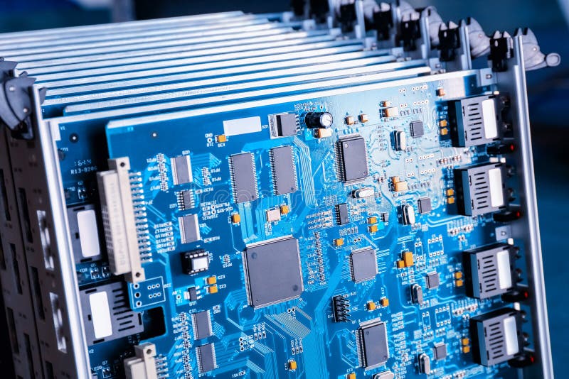 Blaue Motherboardnahaufnahme lizenzfreies stockbild