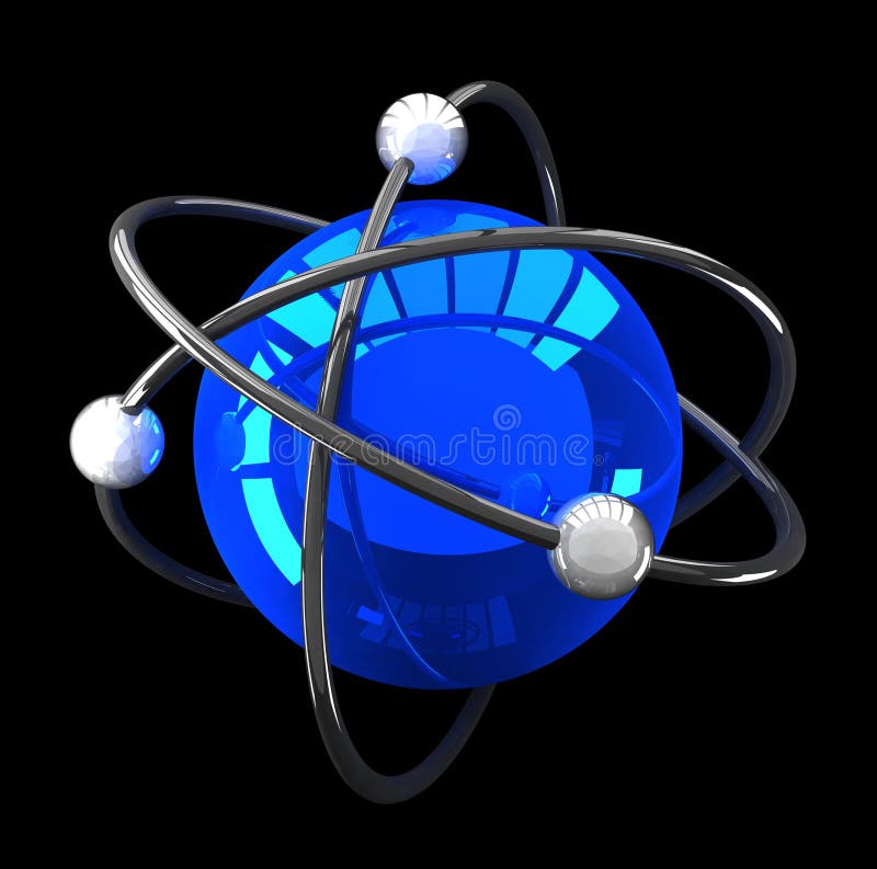 Blaue reflektierende Atomstruktur auf Schwarzem vektor abbildung