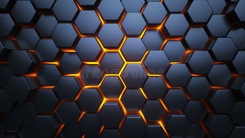 Blaue und orange Hexagone Moderner Hintergrund Abbildung 3D stock abbildung