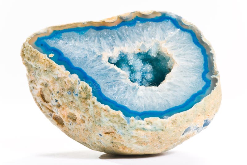 Piece blue shining agate with hole on white ground. Piece blue shining agate with hole on white ground