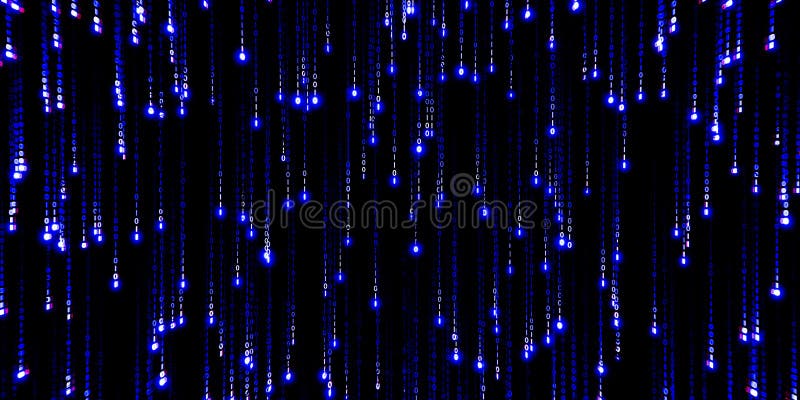 Blauer Binärkode auf schwarzem Hintergrund digitaler Datenstrom futuristische Technologie abstrakter Cybermuster Computermatrix-Ef. Blühende blaue Ziffern digitale Daten regen futuristisches Tech-Konzept binäre Codierung Thema Computer Netzwerk Muster auf schwarzem Hintergrund
