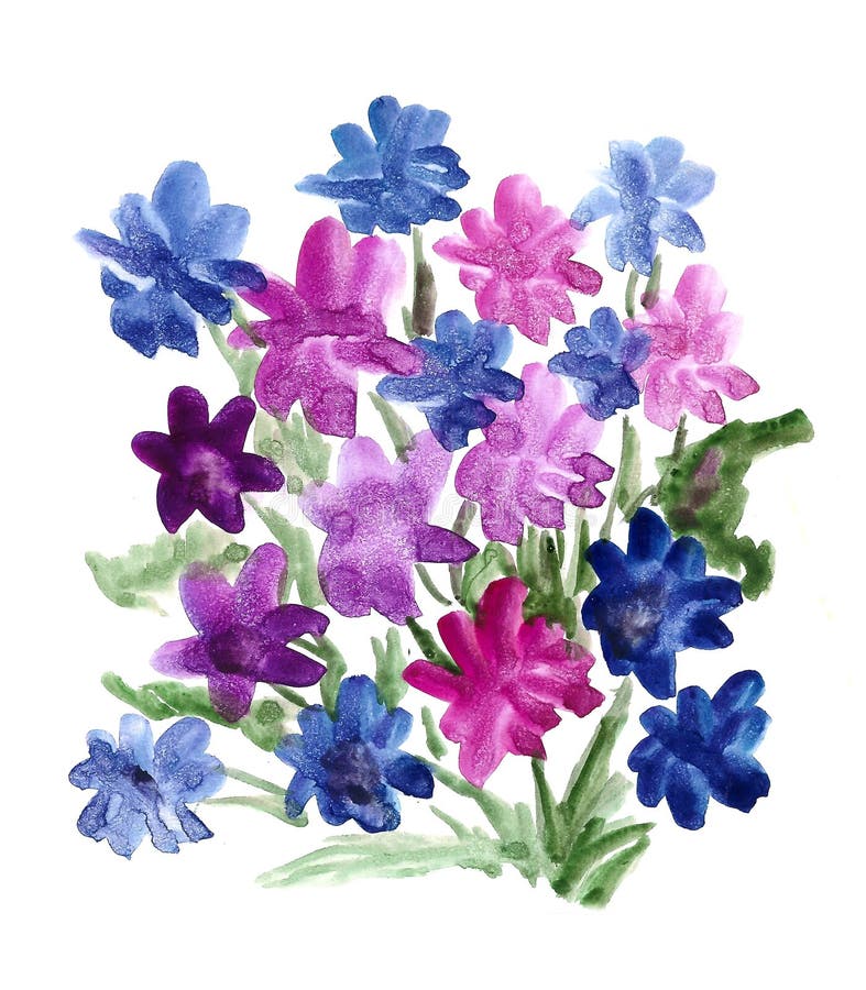 Blauer Blumenstrau Der Blumen Gemalt Im Aquarell Stock Blauer Blumenstrau Der Blumen Gemalt Im Aquarell Stock