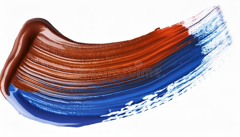 Blauer Braun und Rot mit einem Pinsel auf einer weißen Leinwand stockfoto