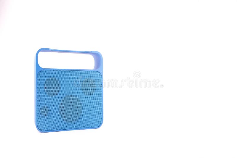 Blauer handlicher Sprecher auf weißem Hintergrund lizenzfreies stockfoto Blauer handlicher Sprecher auf weißem Hintergrund lizenzfreies stockfoto