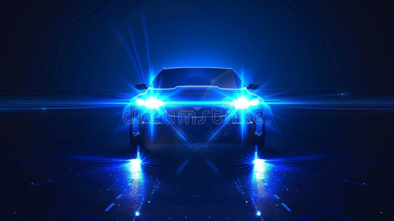Blue led car light flare modern effect. Headlight glare shine in the dark. Transparent auto lamp illustration. Isolated neon vehicle ray in the dark.. AI generated. Blue led car light flare modern effect. Headlight glare shine in the dark. Transparent auto lamp illustration. Isolated neon vehicle ray in the dark.. AI generated