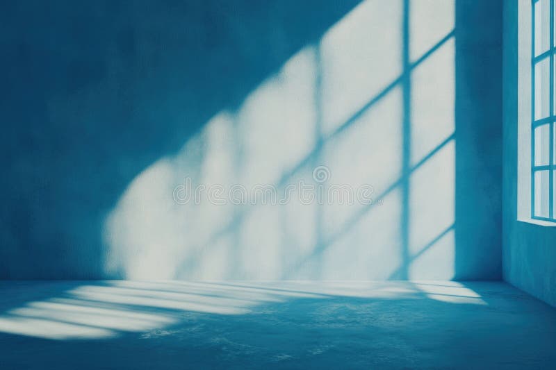 Blauer Raum mit Fenster und Wand stockfotos