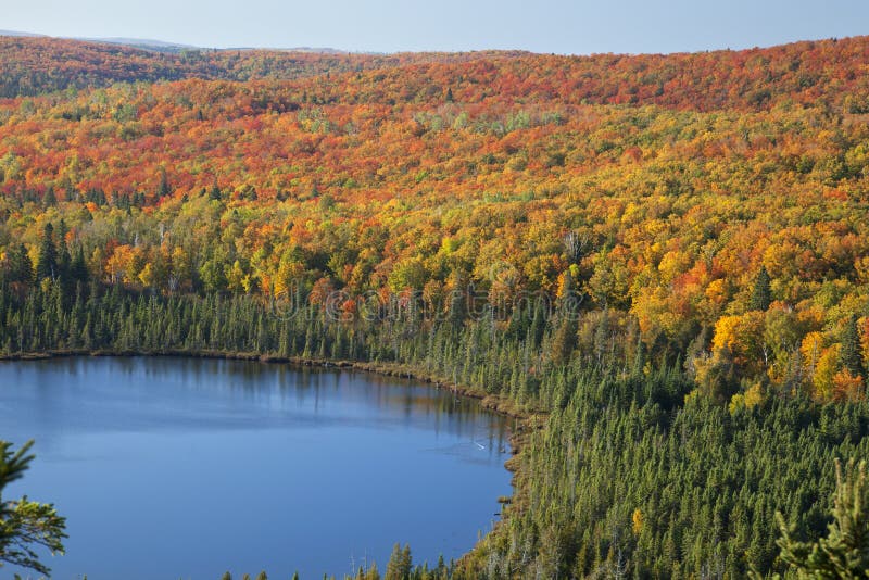 Blauer See unter bunten Fallbäumen in Minnesota