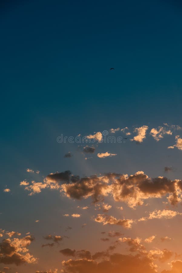 Blauer und orange ruhiger Sommer-Sonnenuntergang-Hintergrund lizenzfreies stockfoto