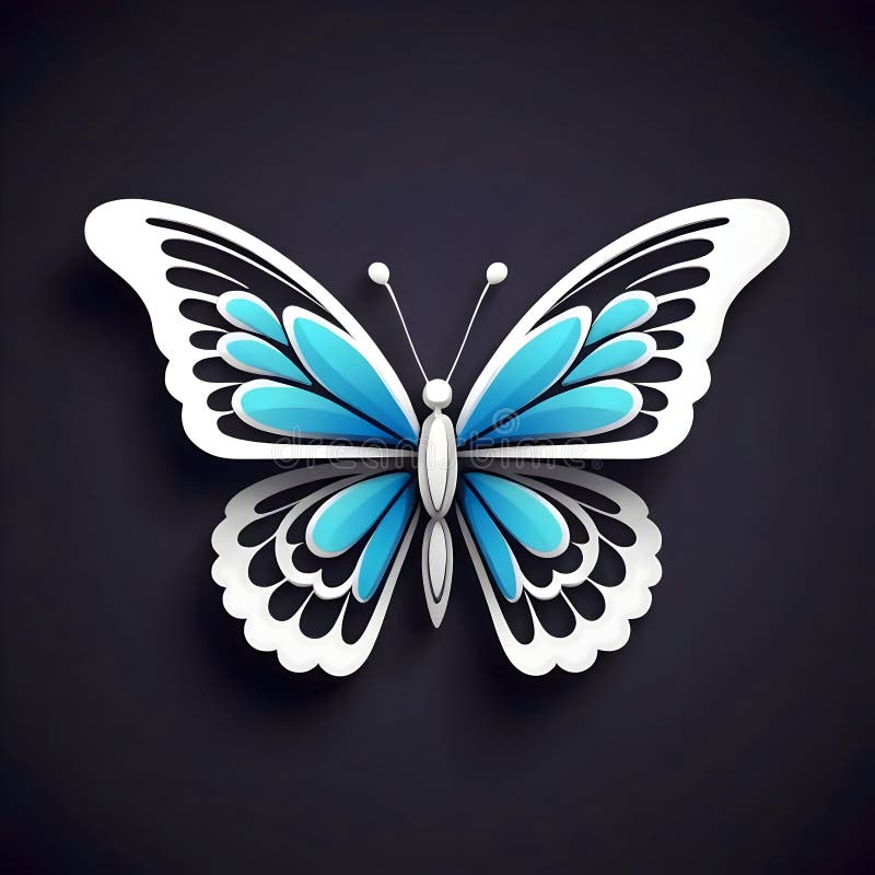 Blauer und weißer Schmetterling auf dunklem Hintergrund, erzeugt mit ai stock abbildung