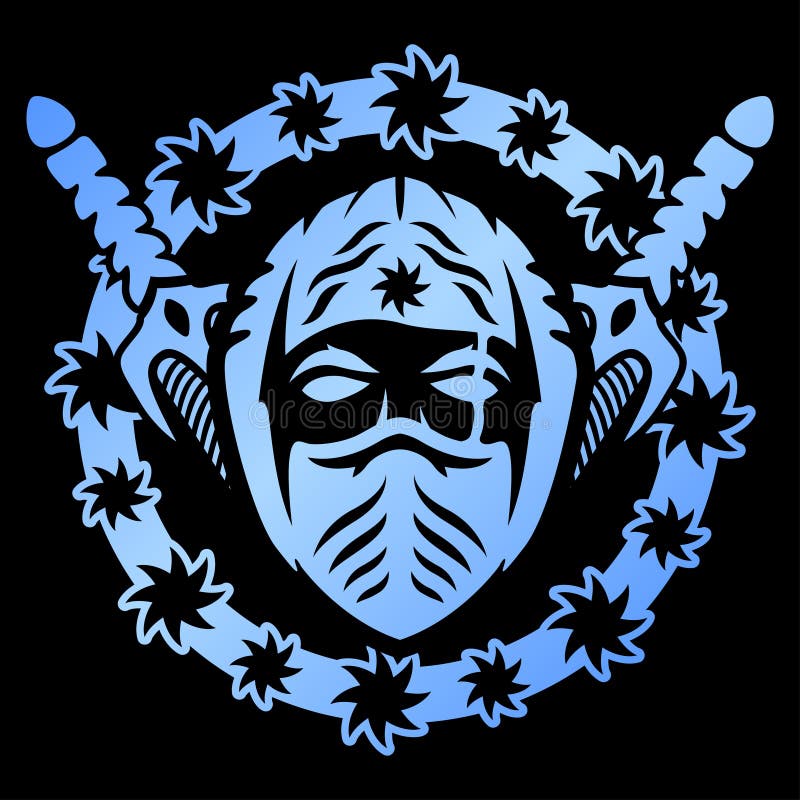 Blaues Emblem mit ninja lizenzfreie abbildung Blaues Emblem mit ninja lizenzfreie abbildung
