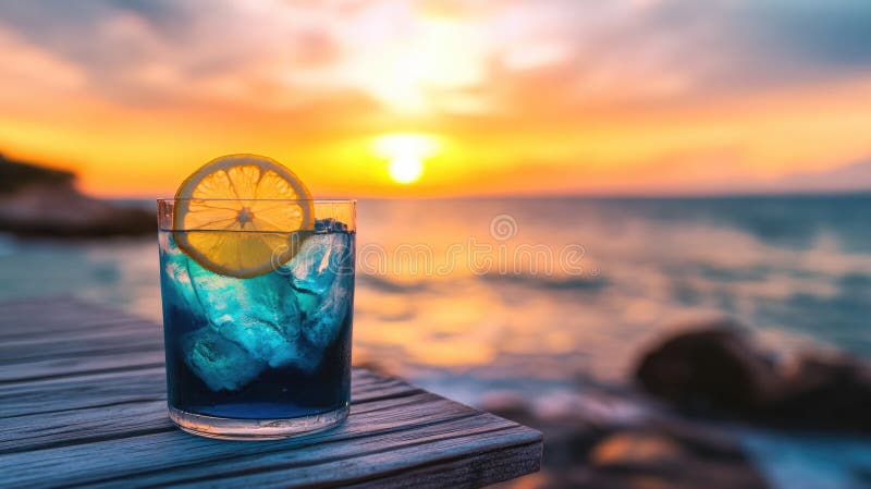 Blaues Glas mit Zitrone lizenzfreie stockfotos