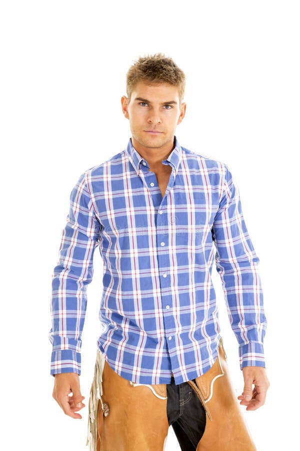 Blaues Hemd des Cowboyplaids ernst lizenzfreie stockfotos Blaues Hemd des Cowboyplaids ernst lizenzfreie stockfotos