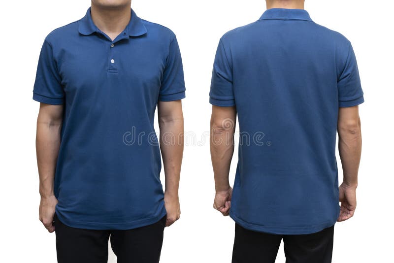 Blaues leeres Polot-shirt auf menschlichem Körper stockfotos Blaues leeres Polot-shirt auf menschlichem Körper stockfotos