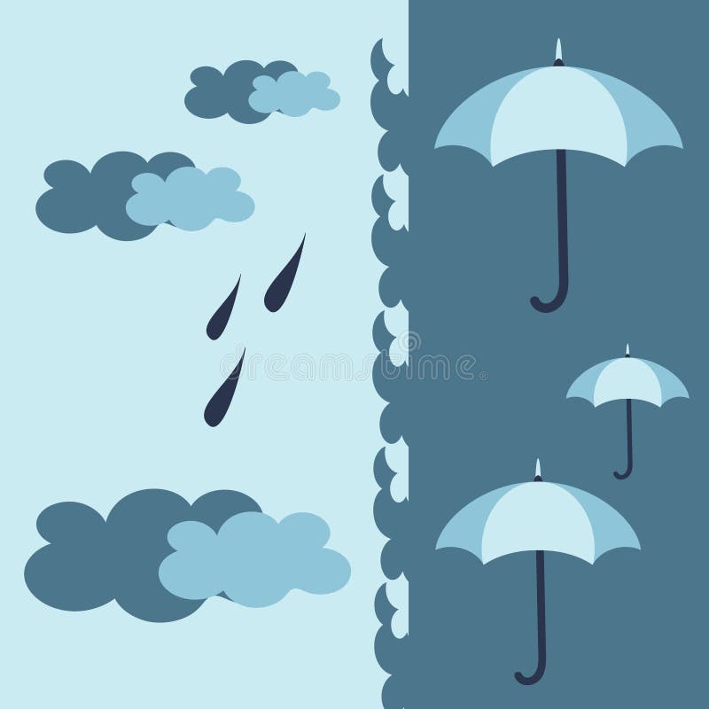 Blaues Oberflächenmuster mit Regenschirmen, Wolken und Regen in den kühlen weichen Palettenfarben Gewebe, Tapete, Entwurf einwick lizenzfreie abbildung Blaues Oberflächenmuster mit Regenschirmen, Wolken und Regen in den kühlen weichen Palettenfarben Gewebe, Tapete, Entwurf einwick lizenzfreie abbildung
