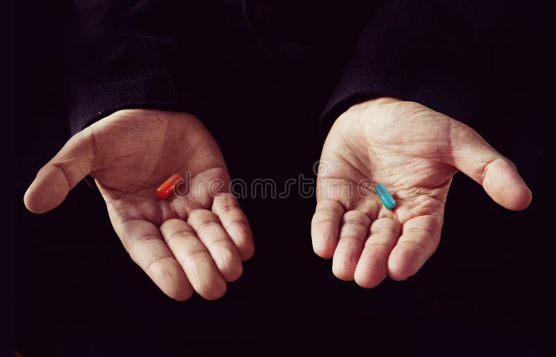 Blaues Pillenkonzept der roten Pille