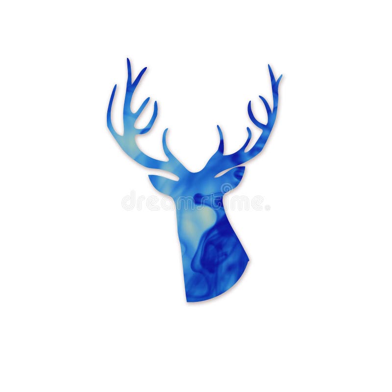 Blaues Rotwildkopf silhoueette. Modernes Plakat des Raumes und der Rotwild. Wolke stock abbildung