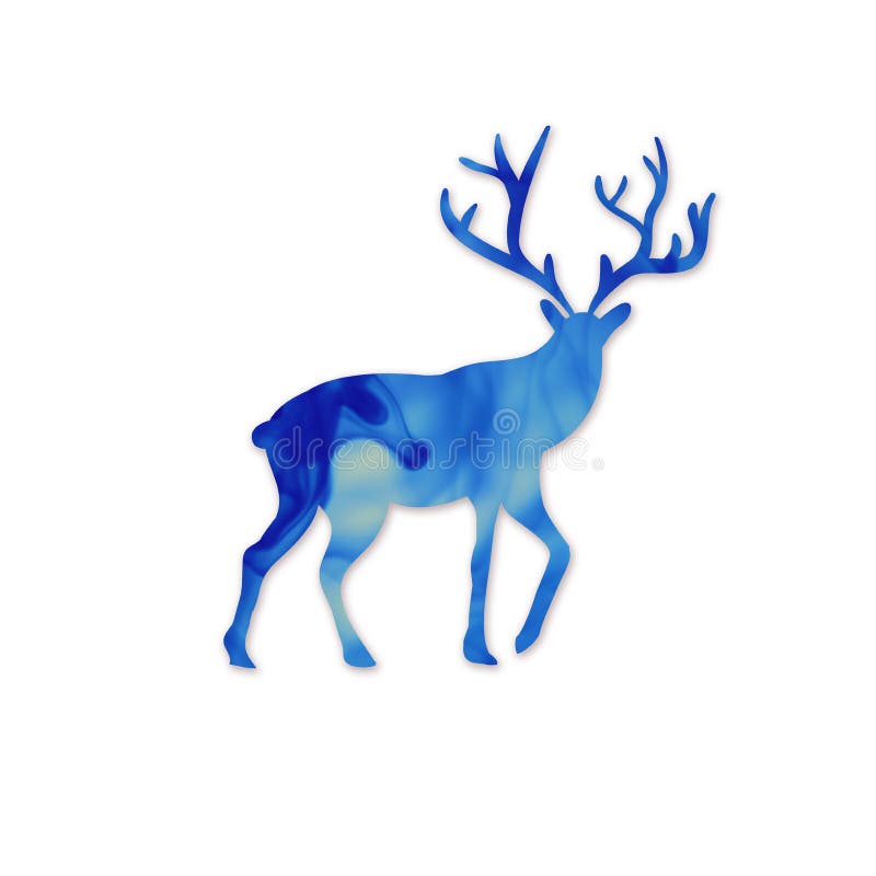 Blaues Rotwildkopf silhoueette. Modernes Plakat des Raumes und der Rotwild. Wolke vektor abbildung
