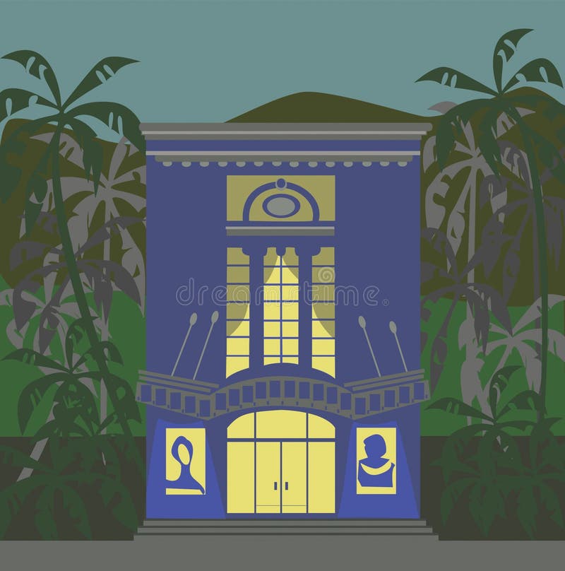 Blaues Theater mit dem Festzelt umgeben durch Palmen lizenzfreie abbildung Blaues Theater mit dem Festzelt umgeben durch Palmen lizenzfreie abbildung