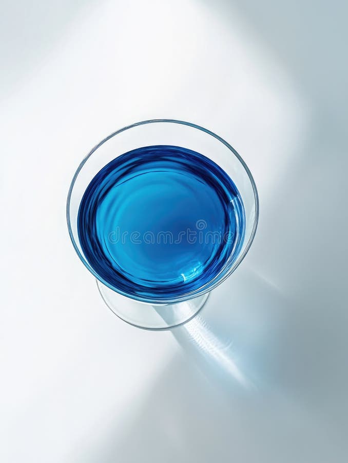 Blauflüssiges Glas. Glas gefüllt mit blauer Flüssigkeit sitzend auf Tabelle AI generiert