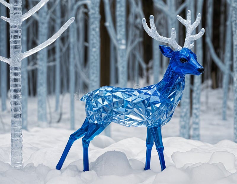 Blauhirsche aus Kristallen, die im Eiswald glänzend und zarte Perlen entstehen, die durch ai erzeugt werden vektor abbildung