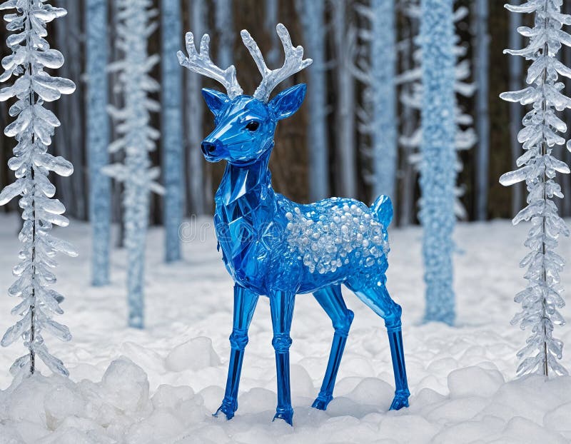 Blauhirsche aus Kristallen, die im Eiswald glänzend und zarte Perlen entstehen, die durch ai erzeugt werden stock abbildung