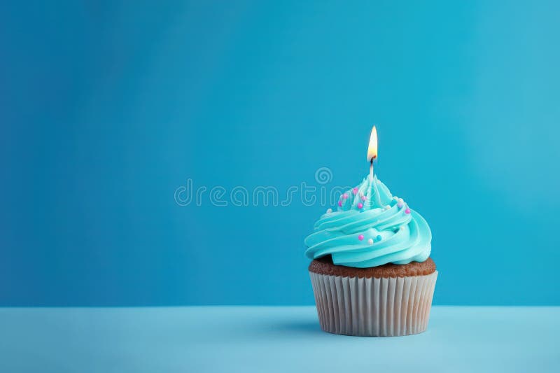 Blaukuchen mit Kerze auf blauem Hintergrund leer. generative Hilfe vektor abbildung