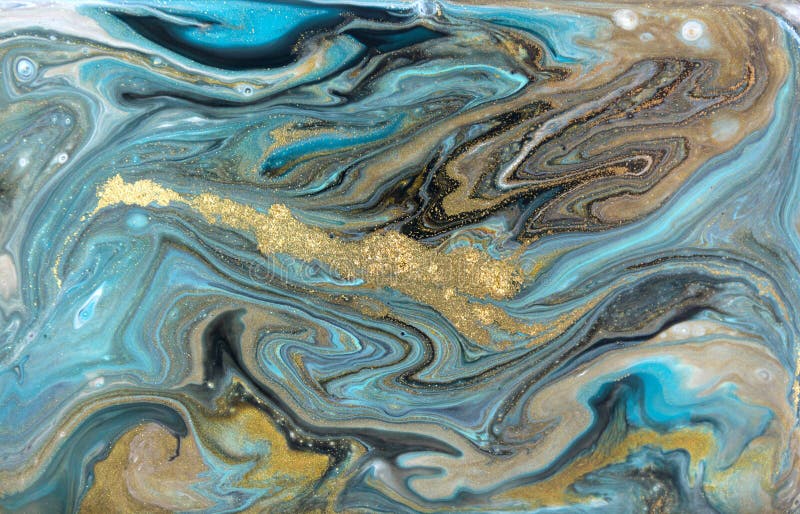 Blauw en gouden marmeringspatroon Gouden poeder marmeren vloeibare textuur royalty-vrije stock afbeelding Blauw en gouden marmeringspatroon Gouden poeder marmeren vloeibare textuur royalty-vrije stock afbeelding