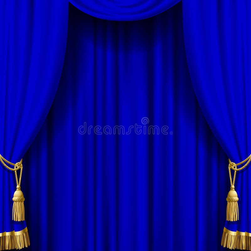 Blue curtain with gold tassels. Artistic poster and background. There is in addition a vector format EPS 10. Blue curtain with gold tassels. Artistic poster and background. There is in addition a vector format EPS 10