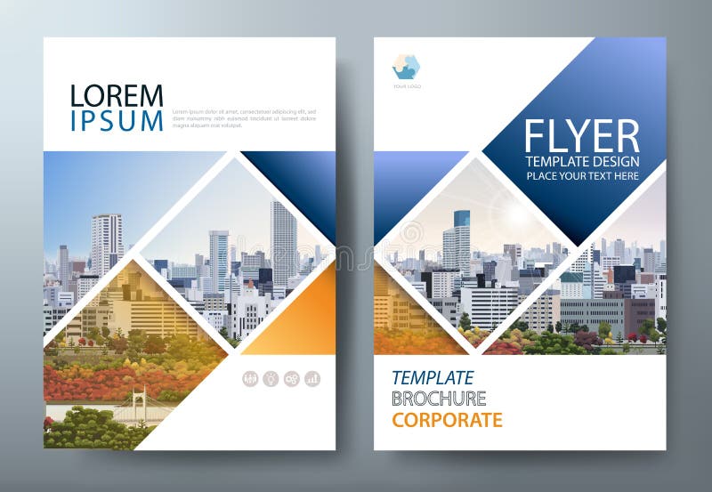 Blauw jaarverslag brochure flyer design template, presentatie brochure, boekomhulsel, indeling in A4-formaat cityscape-afbeelding