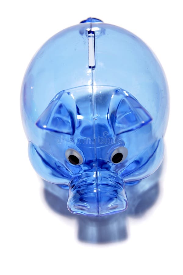 Blauwe spaarvarken stock foto's