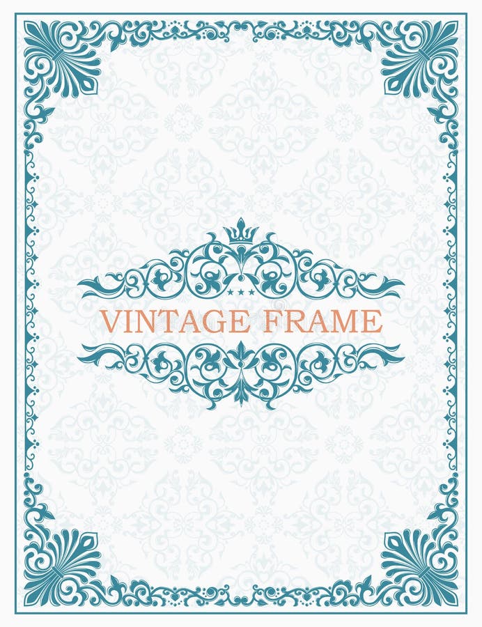 Blauw uitstekend retro kader Decoratief bloemenpatroon Vectordekkingsboek Heraldische symbolen Monograminitialen vector illustratie Blauw uitstekend retro kader Decoratief bloemenpatroon Vectordekkingsboek Heraldische symbolen Monograminitialen vector illustratie