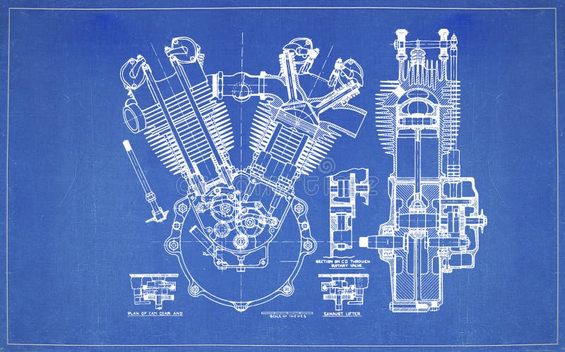 Blauwdruk die Twee Slagmotor trekken stock afbeelding Blauwdruk die Twee Slagmotor trekken stock afbeelding