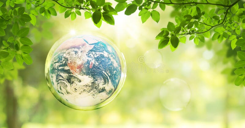 Ecology and Environment Concept : Blue planet earth in water bubble that floating in air with green natural in background. Elements of this image furnished by NASA. Ecology and Environment Concept : Blue planet earth in water bubble that floating in air with green natural in background. Elements of this image furnished by NASA.