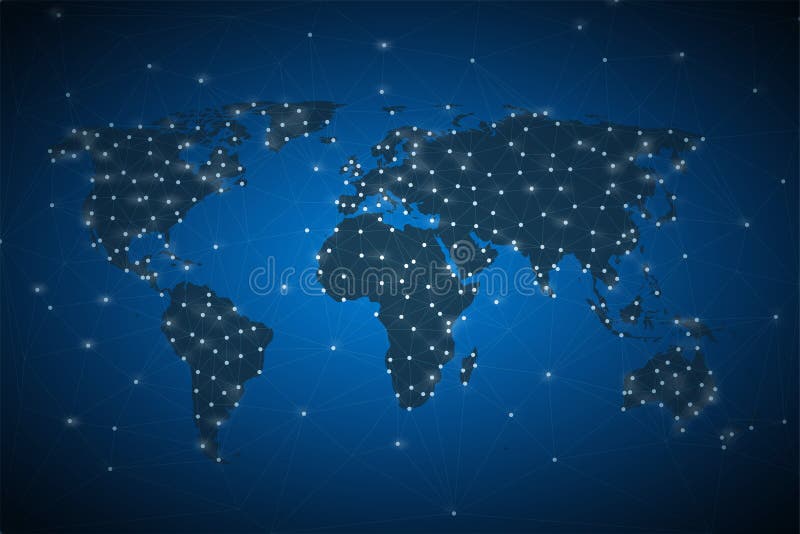 Blauwe abstracte achtergrond met een silhouet van de wereldkaart en een digitaal netto concept stock illustratie Blauwe abstracte achtergrond met een silhouet van de wereldkaart en een digitaal netto concept stock illustratie