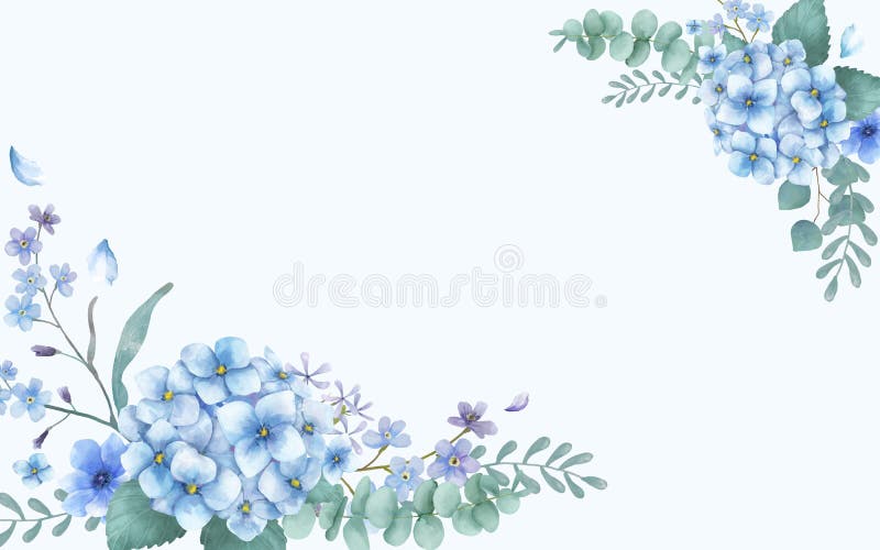 Blauwe als thema gehade groetkaart met bloemen