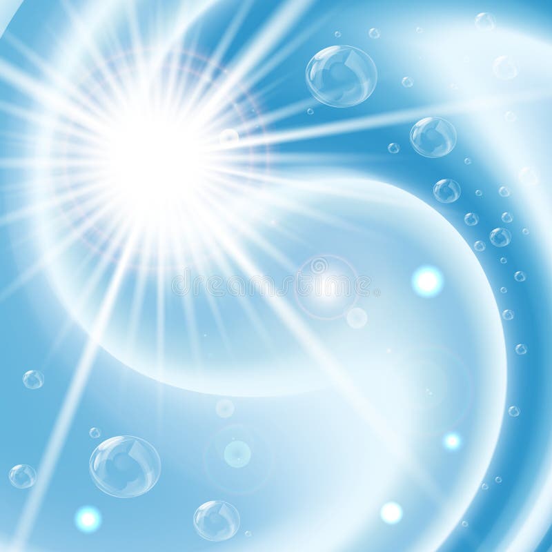 Vector illustration of Blue vortex background with bubbles and flare. Vector illustration of Blue vortex background with bubbles and flare