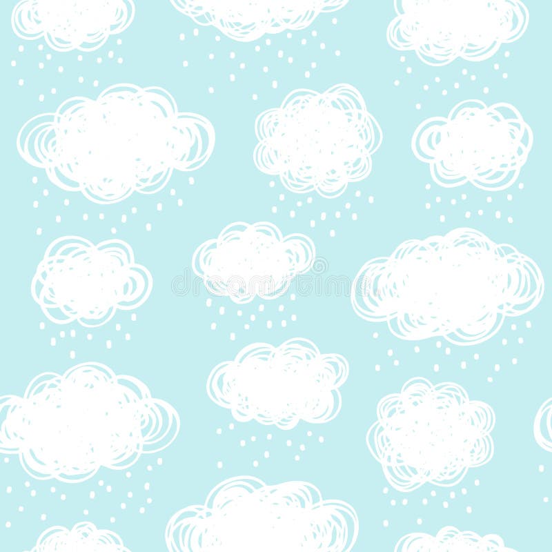 Blauwe hemel met de wolken van de krabbelstijl en sneeuw, regendalingen vector illustratie Blauwe hemel met de wolken van de krabbelstijl en sneeuw, regendalingen vector illustratie