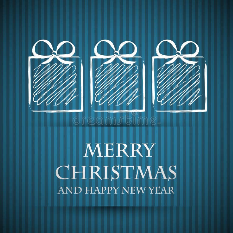 Blauwe kerstkaart met cadeaus stock illustratie