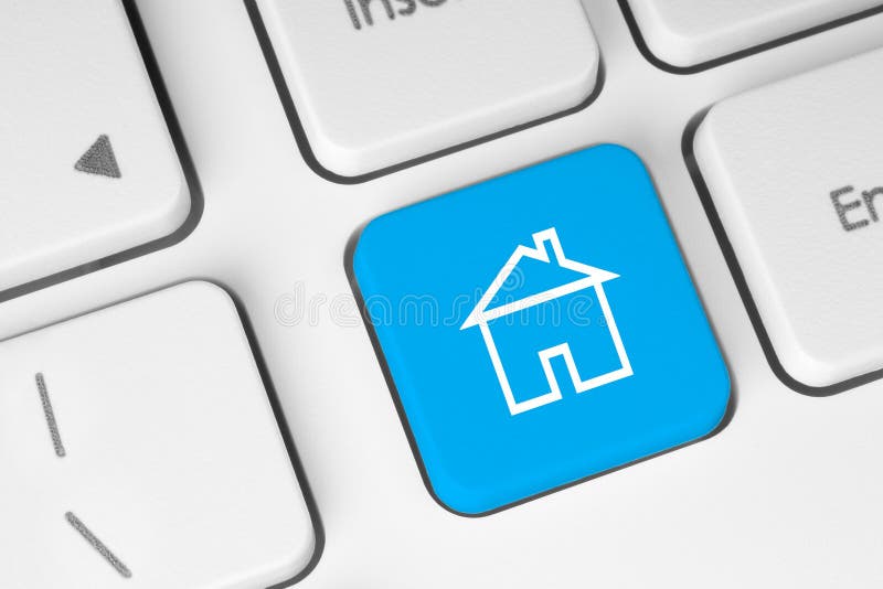 Blauwe knop met huisje royalty-vrije stock afbeeldingen