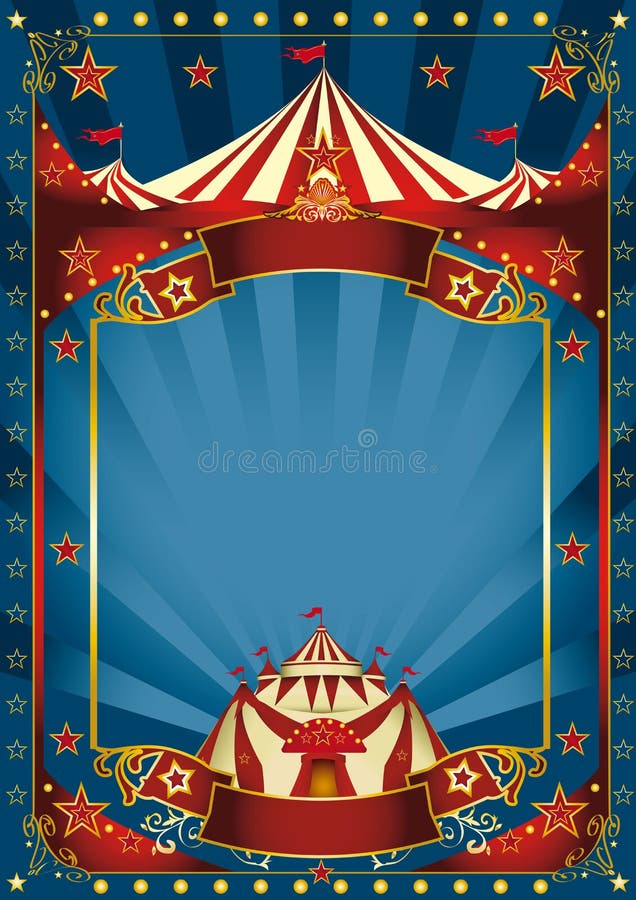 Blauwe magische circusaffiche